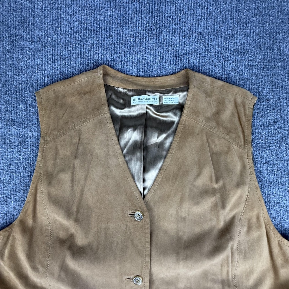 Elisabeth Vest Womens 1X Brown Suede Button Front Long Lined Pockets Casual - Picture 2 of 15